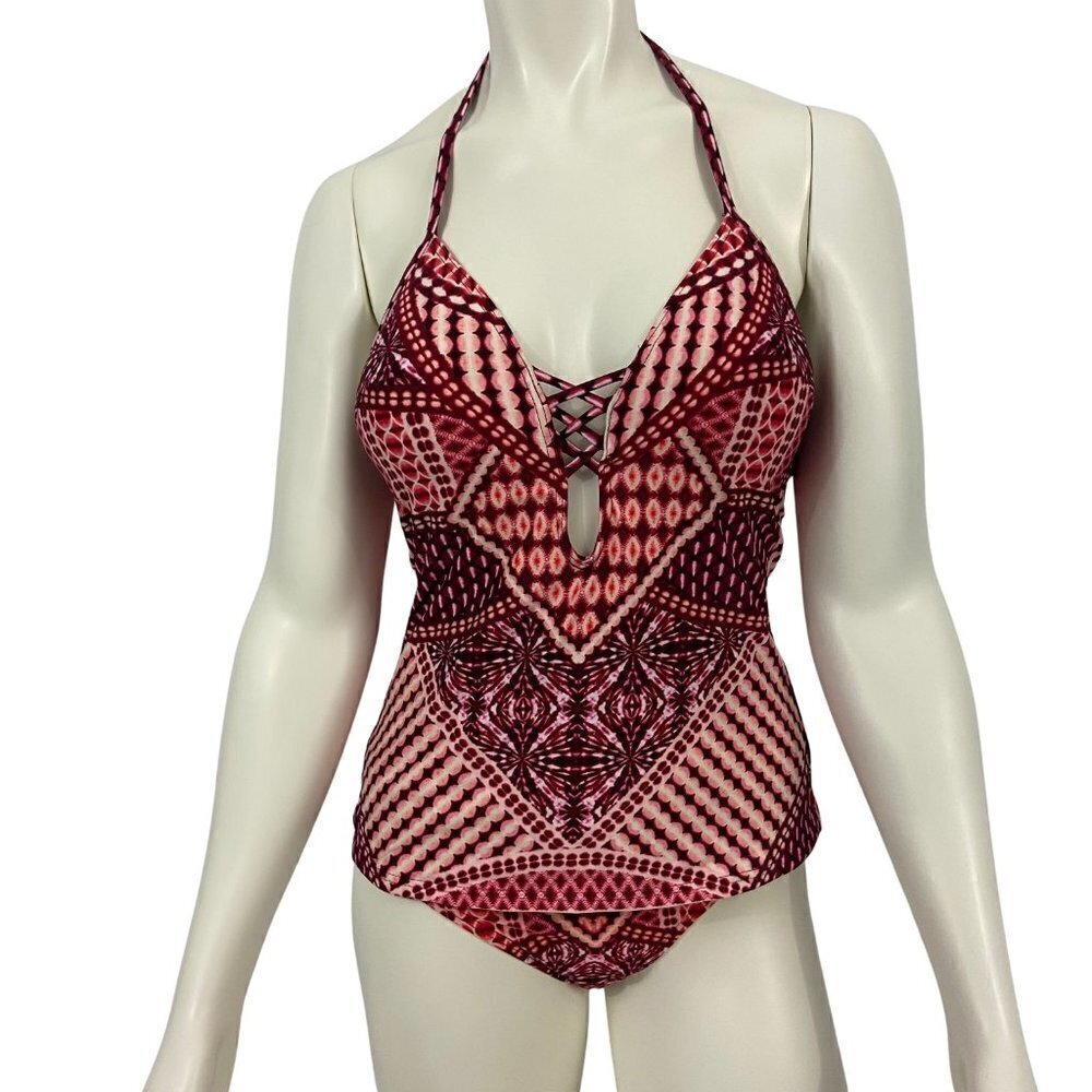 Kenneth Cole NY Geometric Swimsuit Tankini 2-Piece Tummytone Chest 35" Waist 29"